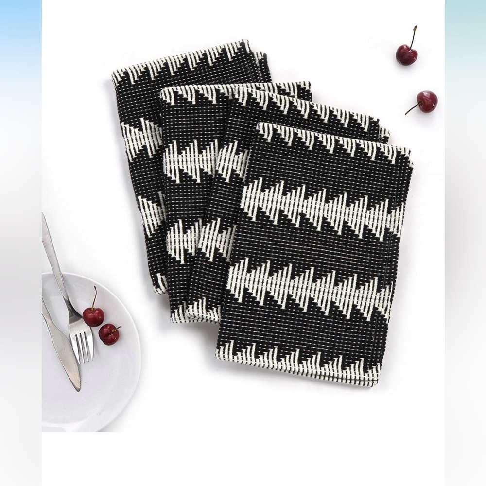 4 Aztec Black and White Woven Placemats for Dining Table Set